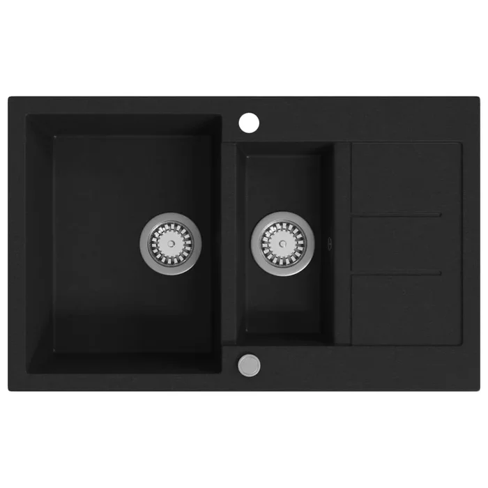 vidaXL Fregadero de cocina con 2 senos granito negro
