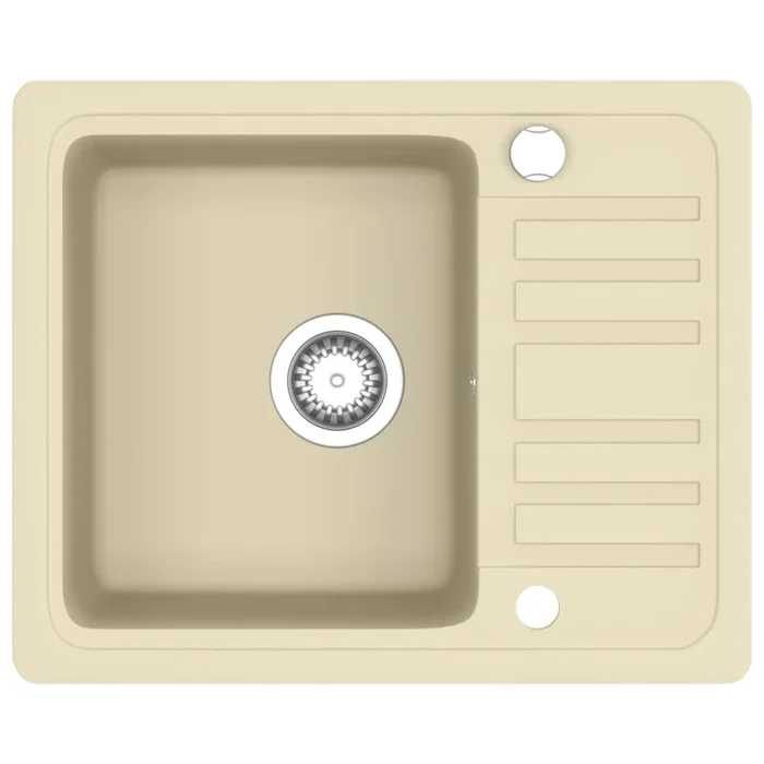 vidaXL Fregadero de cocina de granito con un seno beige (5)