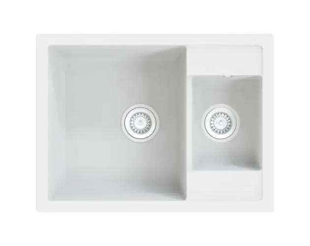 vidaXL fregadero de cocina doble seno con rebosadero granito blanco | Brico Depôt Professionale