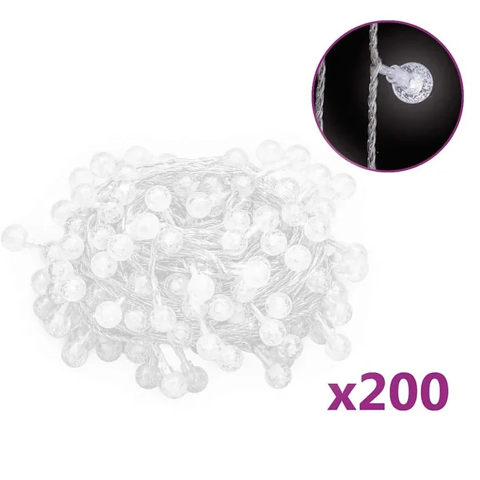 vidaXL Guirnalda de luces globos 8 funciones 200 LED blanco frío 20 m