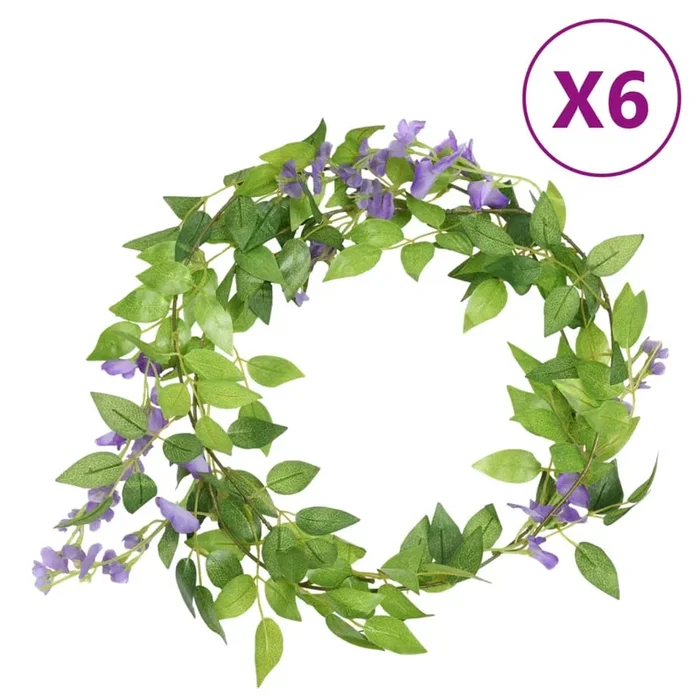 vidaXL Guirnaldas de flores de Navidad 6 uds morado 200 cm