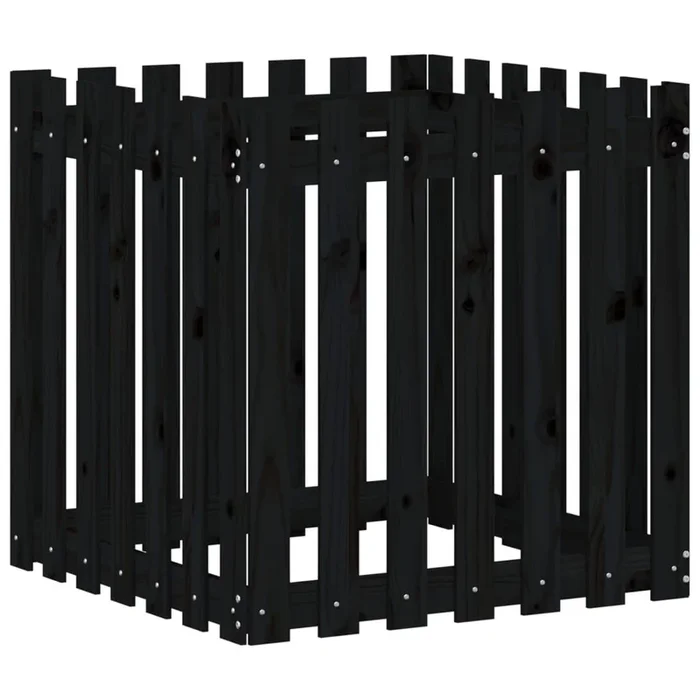 vidaXL Jardinera diseño de valla madera maciza pino negra 70x70x70 cm