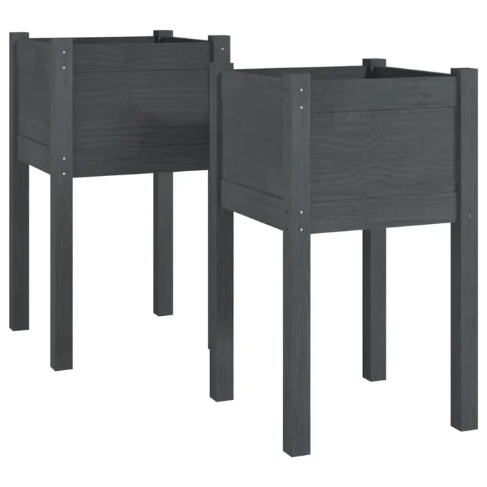 vidaXL Jardineras 2 unidades madera maciza de pino gris 40x40x70 cm