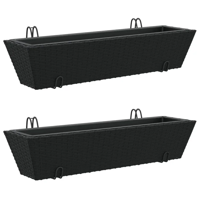 vidaXL Jardineras con ganchos 2 unidades ratán sintético negro (3)