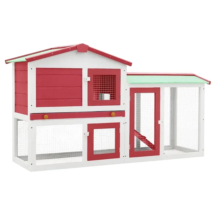 vidaXL Jaula de animales grande madera rojo y blanco 145x45x84 cm