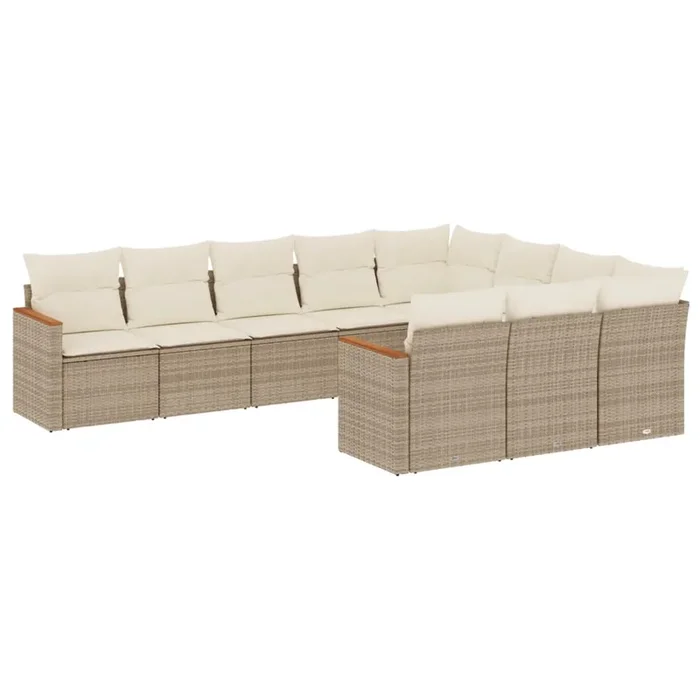 vidaXL Juego de sofás jardín con cojines beige 10 pzas ratán sintético (451)