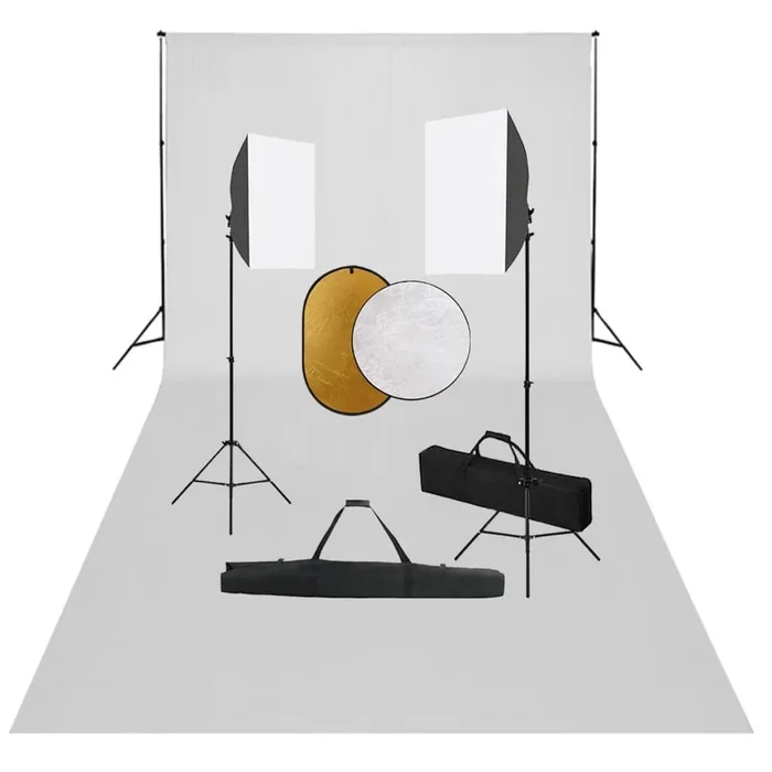 vidaXL Kit de estudio fotográfico con luces softbox, fondo y reflector (3)