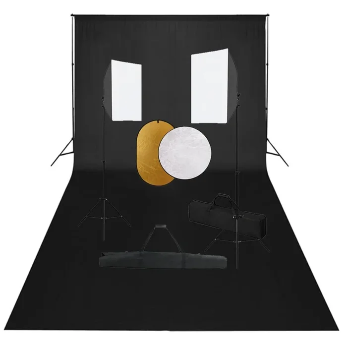 vidaXL Kit de estudio fotográfico con luces softbox, fondo y reflector (6)