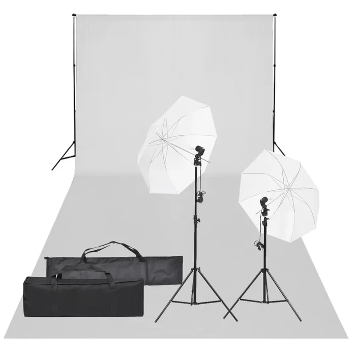 vidaXL Kit de estudio fotográfico con set de luces y fondo (15)