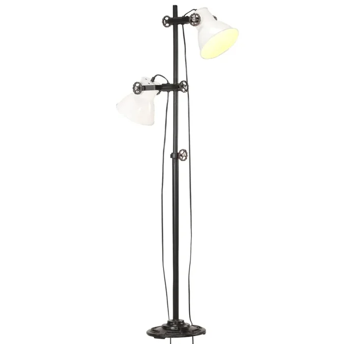 vidaXL Lámpara de pie 2 pantallas blanca hierro fundido E27