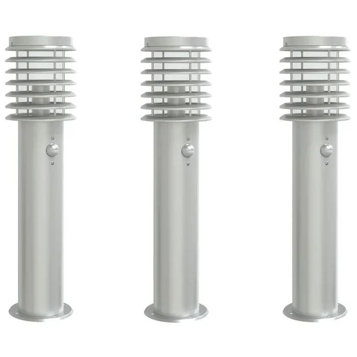 vidaXL Lámparas de suelo de exterior con sensor 3 uds acero inox 60 cm