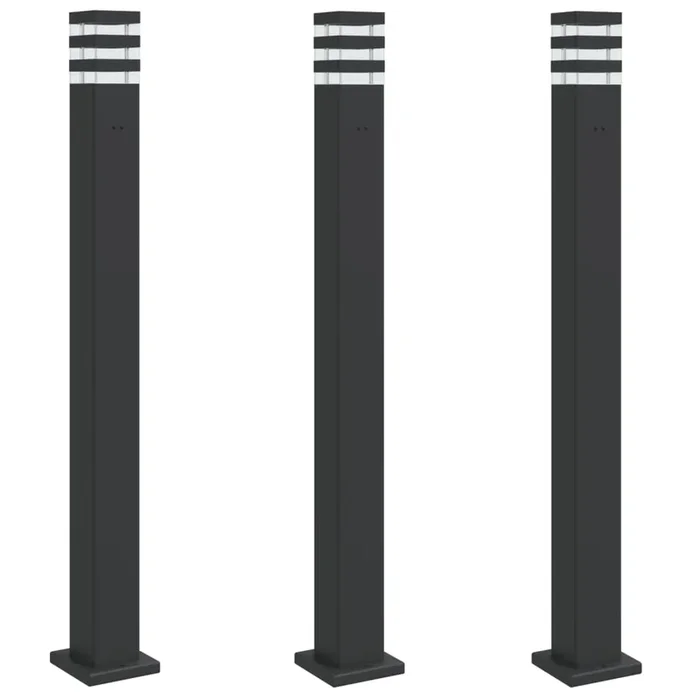 vidaXL Lámparas suelo exterior con enchufe 3 uds aluminio negro 110 cm