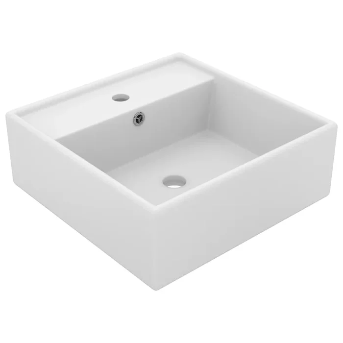 vidaXL Lavabo cuadrado rebosadero cerámica blanco mate 41×41 cm