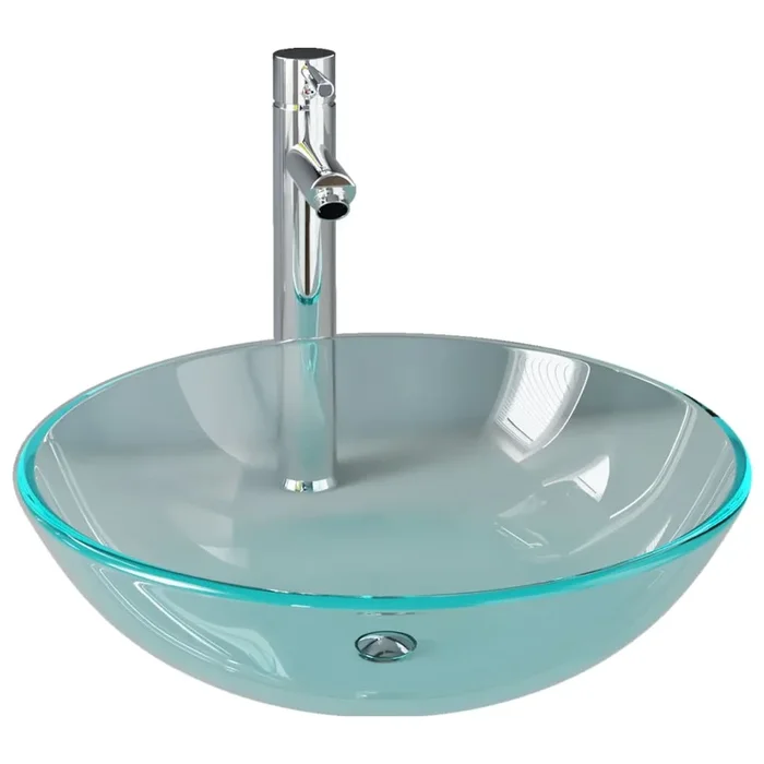 vidaXL Lavabo de baño con grifo y desagüe de empuje vidrio templado (2)