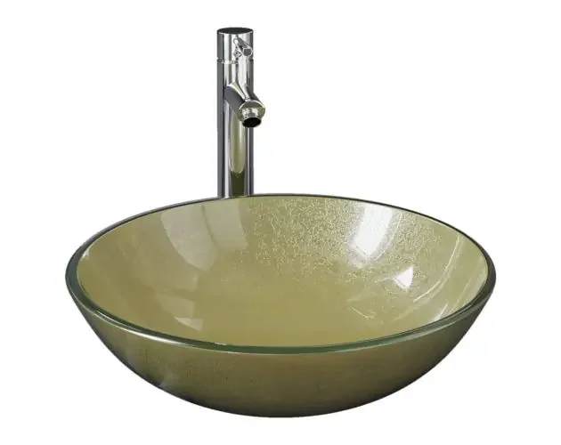vidaXL lavabo de baño grifo&desagüe de empuje vidrio templado dorado | Brico Depôt Autentico