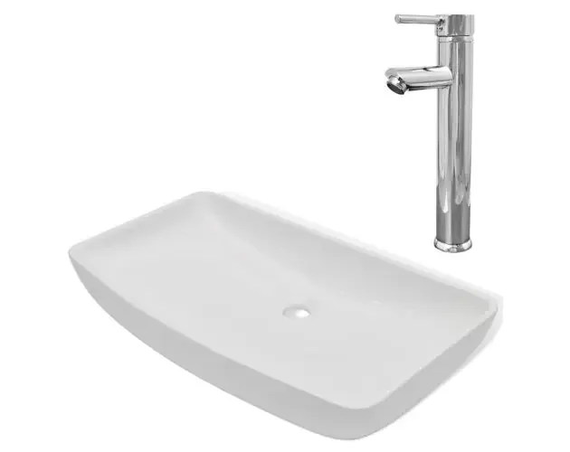 vidaXL lavabo de baño rectangular con grifo mezclador cerámica blanco | Brico Depôt Direttamente Dal Produttore