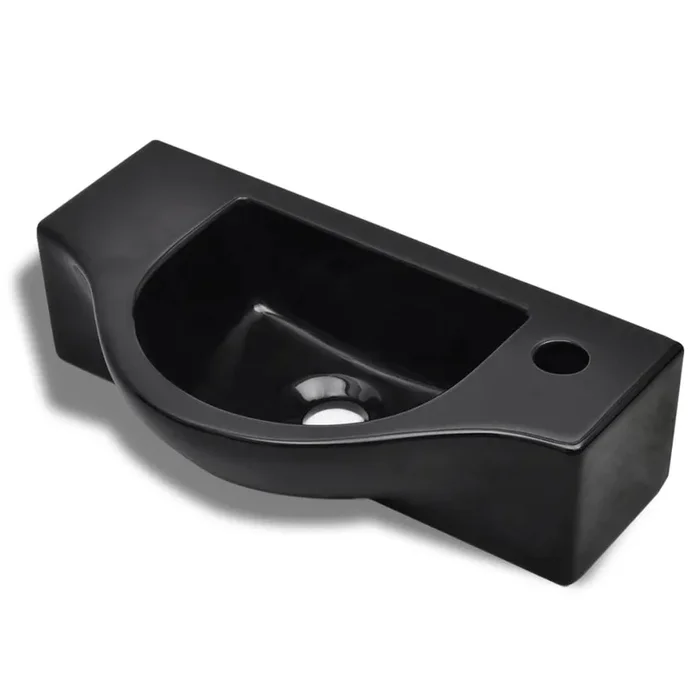 vidaXL Lavabo de cerámica con orificio de grifo/desagüe negro