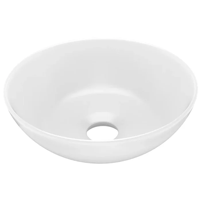 vidaXL Lavabo de cuarto de baño redondo cerámica blanco mate
