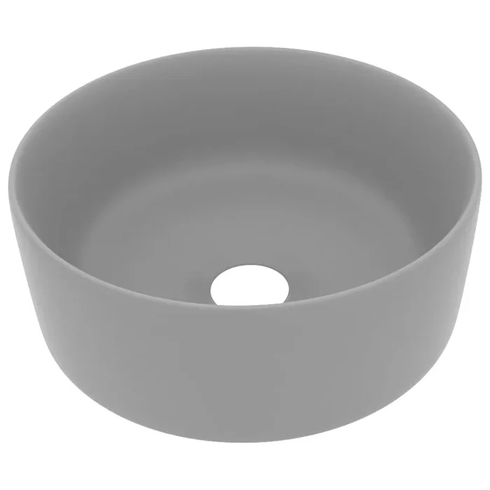 vidaXL Lavabo de lujo redondo cerámica gris claro mate 40×15 cm (2)