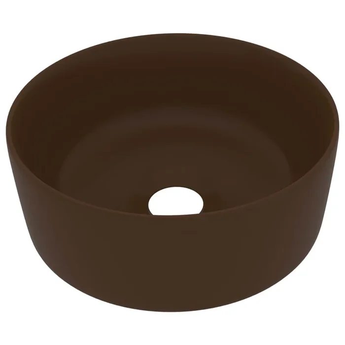 vidaXL Lavabo de lujo redondo cerámica marrón oscuro mate 40×15 cm