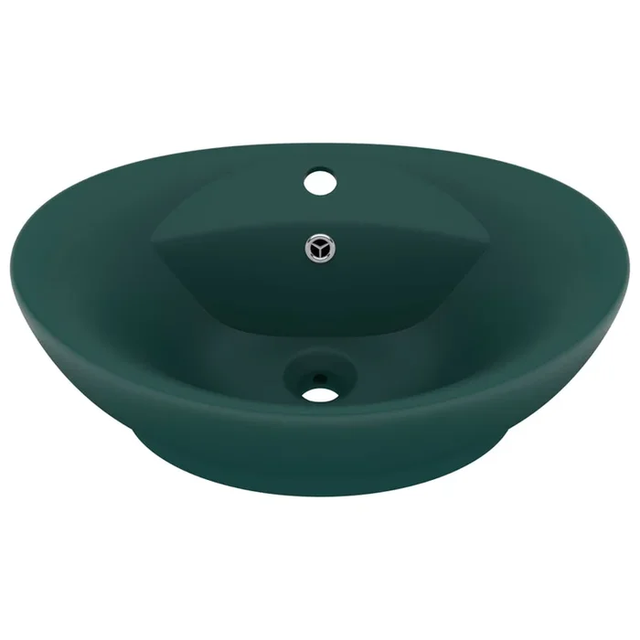 vidaXL Lavabo lujo con rebosadero cerámica verde oscuro 58,5×39 cm