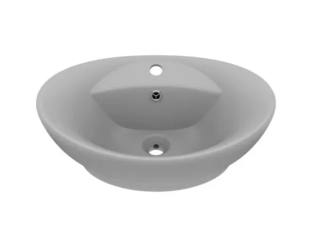 vidaXL lavabo lujoso ovalado con rebosadero cerámica gris claro mate | Brico Depôt Prezzo Basso