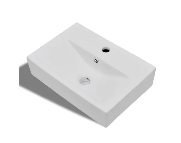 vidaXL lavabo rectangular de cerámica hueco de grifo/desagüe blanco | Brico Depôt Spedito Oggi