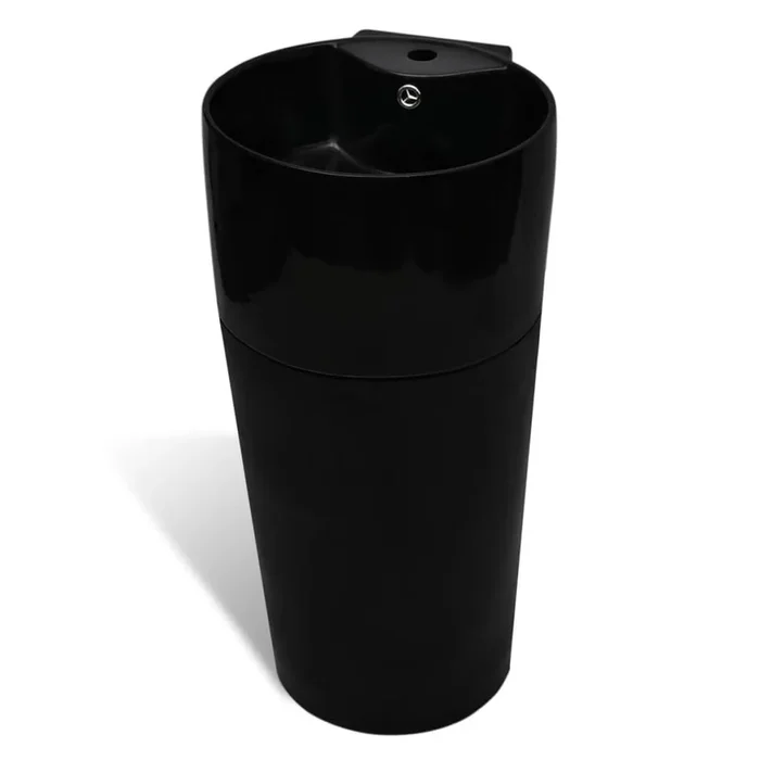 vidaXL Lavabo redondo de cerámica con orificio de grifo/desagüe negr
