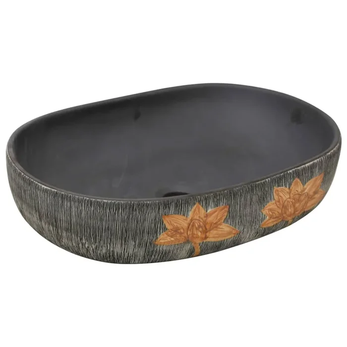 vidaXL Lavabo sobre encimera ovalado cerámica gris y negro 59x40x14 cm (3)