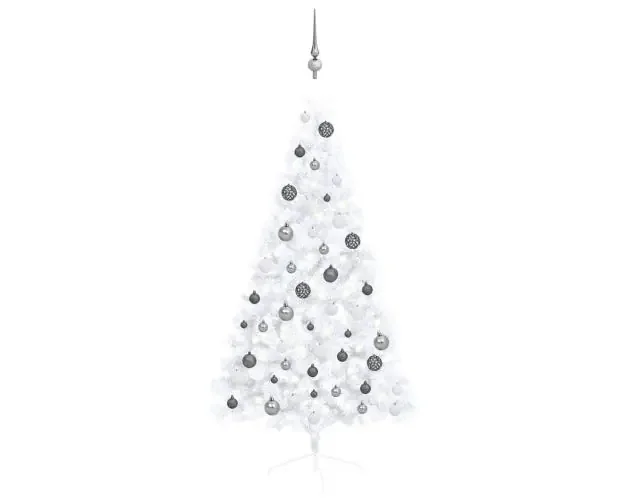 vidaXL medio árbol de navidad con luces y bolas blanco 150 cm | Brico Depôt Autentico