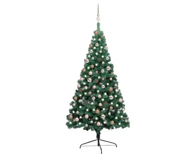 vidaXL medio árbol de navidad con luces y bolas verde 180 cm | Brico Depôt Certificato