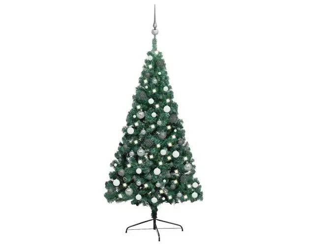 vidaXL medio árbol de navidad con luces y bolas verde 240 cm | Brico Depôt Affare