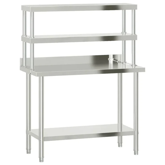 vidaXL Mesa de trabajo para cocina con estante acero inox 110x55x150cm (2)