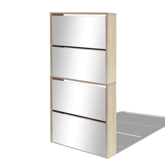 vidaXL Mueble zapatero 4 compartimentos espejo color roble 63x17x134cm