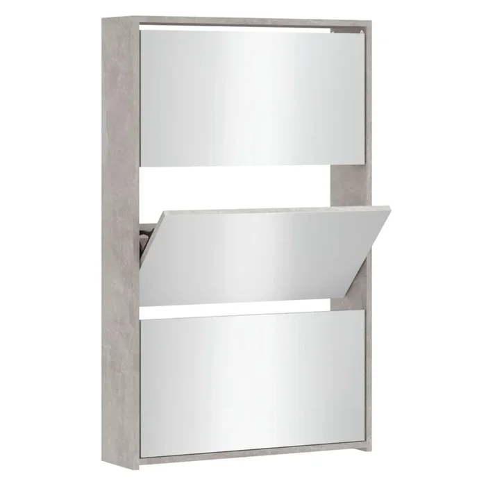 vidaXL Mueble zapatero y espejo 3 niveles gris hormigón 63x17x102,5 cm