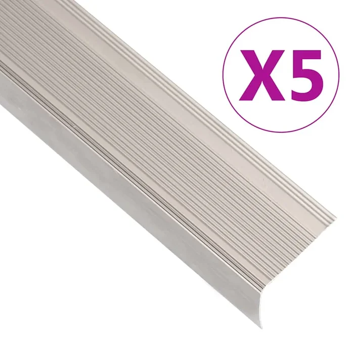 vidaXL Perfiles de peldaños forma de L 5 uds aluminio champán 100 cm (2)