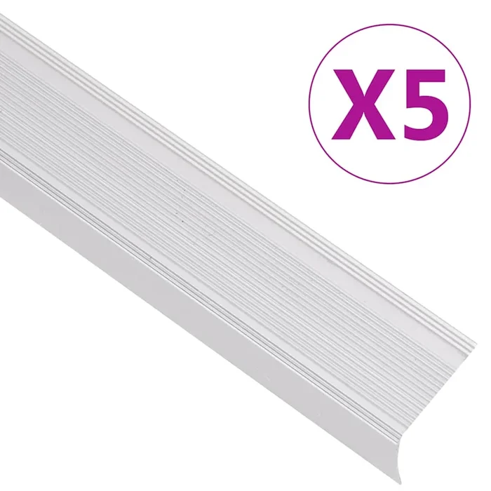 vidaXL Perfiles de peldaños forma de L 5 uds aluminio plata 100 cm (2)