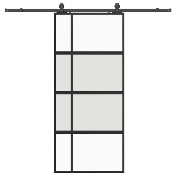 vidaXL Puerta corredera con herrajes negro 90×205 cm vidrio templado (8)