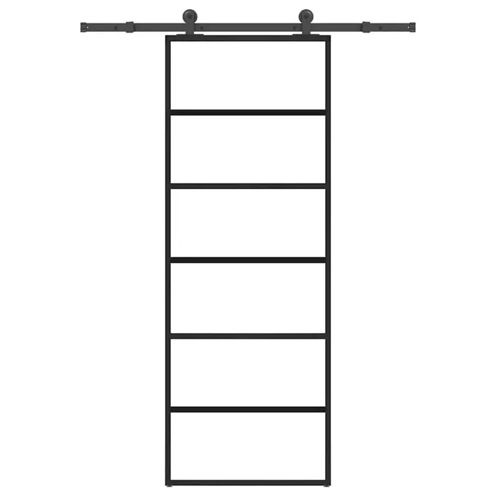 vidaXL Puerta corredera con set herrajes vidrio ESG aluminio 76×205 cm (15)