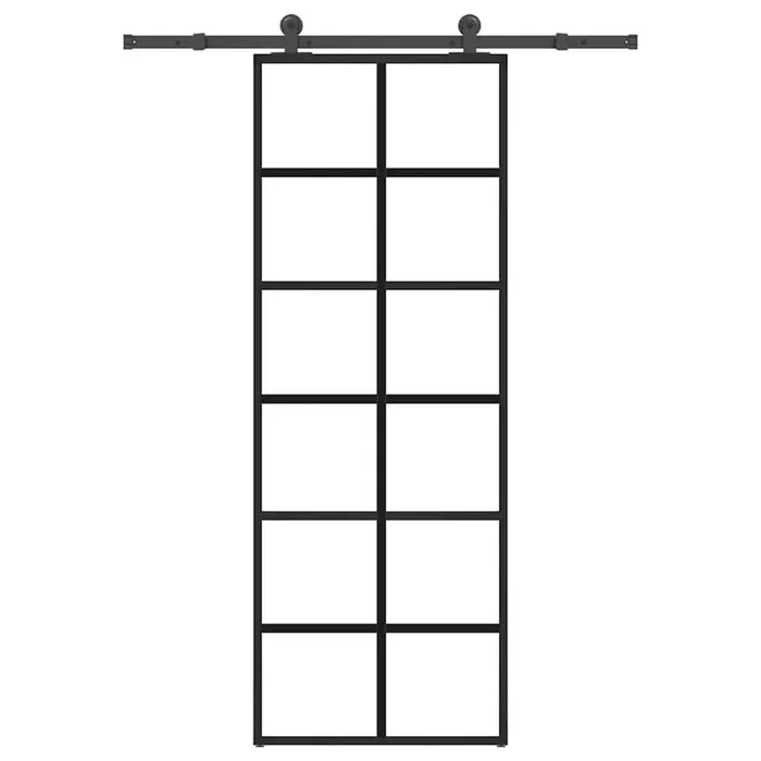 vidaXL Puerta corredera con set herrajes vidrio ESG aluminio 76×205 cm (8)