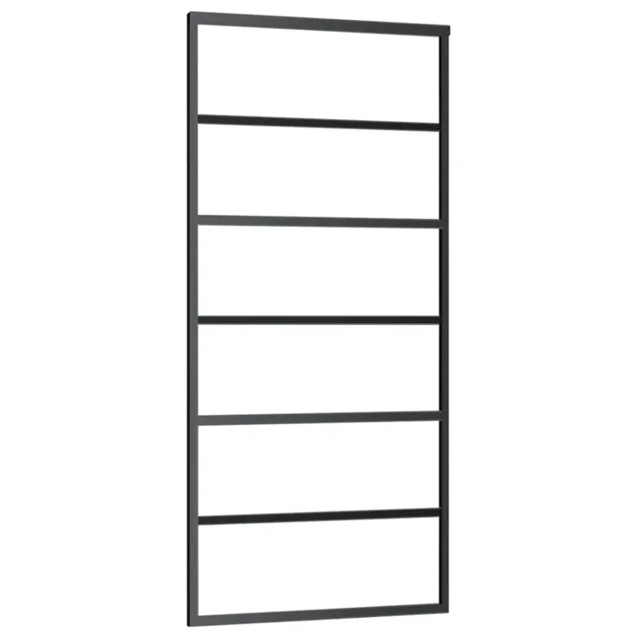 vidaXL Puerta corredera ESG vidrio y aluminio negra 90×205 cm (3)