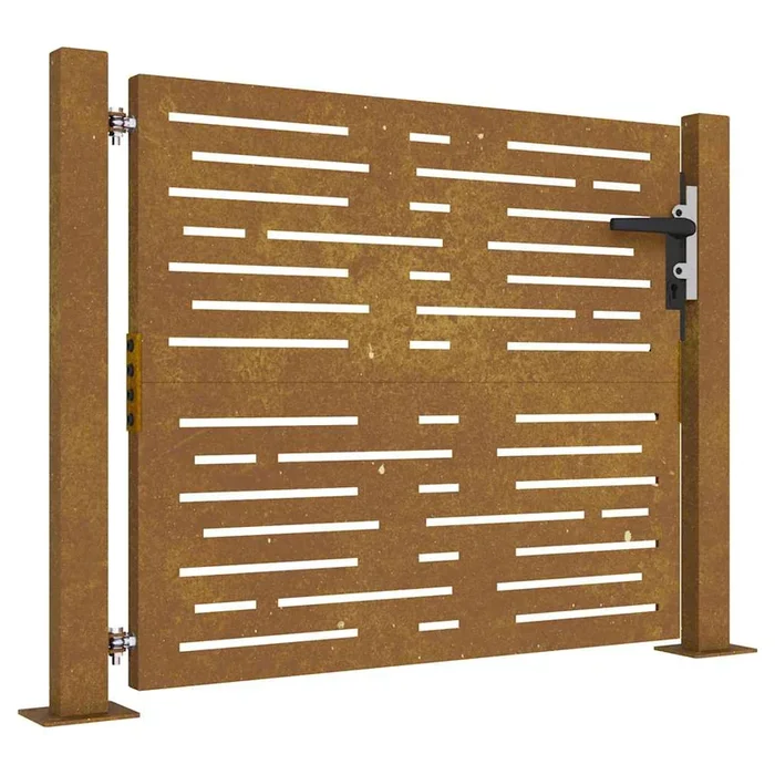 vidaXL Puerta de jardín 105×80 cm de acero corten con diseño cuadrado (2)