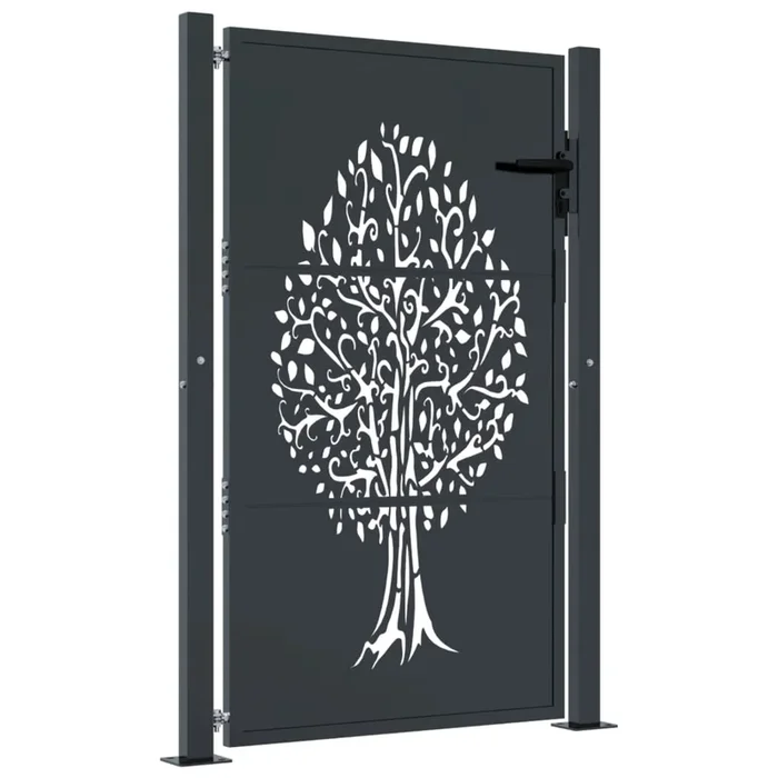 vidaXL Puerta de jardín acero gris antracita diseño árbol 105×130 cm