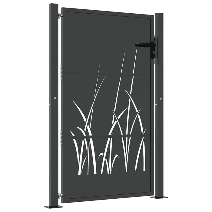 vidaXL Puerta de jardín antracita 105×130 cm acero diseño hierba
