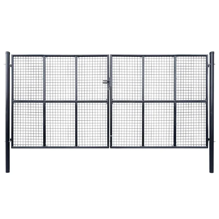 vidaXL Puerta de jardín de malla de acero galvanizado, 415 x 200 cm, gris