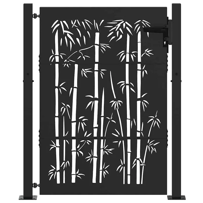 vidaXL Puerta de jardín, Puerta de Jardín 105×75 cm Diseño de Bambú en Acero Cortén (3)