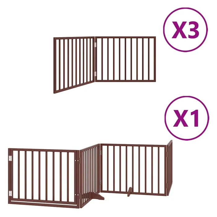 vidaXL Puerta de perros plegable 10 paneles madera álamo marrón 800 cm (2)
