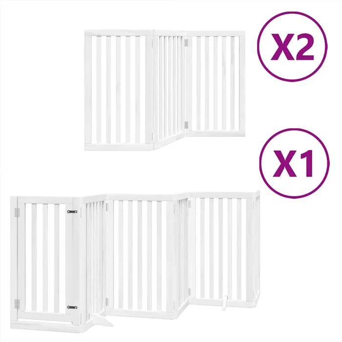 vidaXL Puerta de perros plegable 12 paneles madera álamo blanca 600 cm (7)