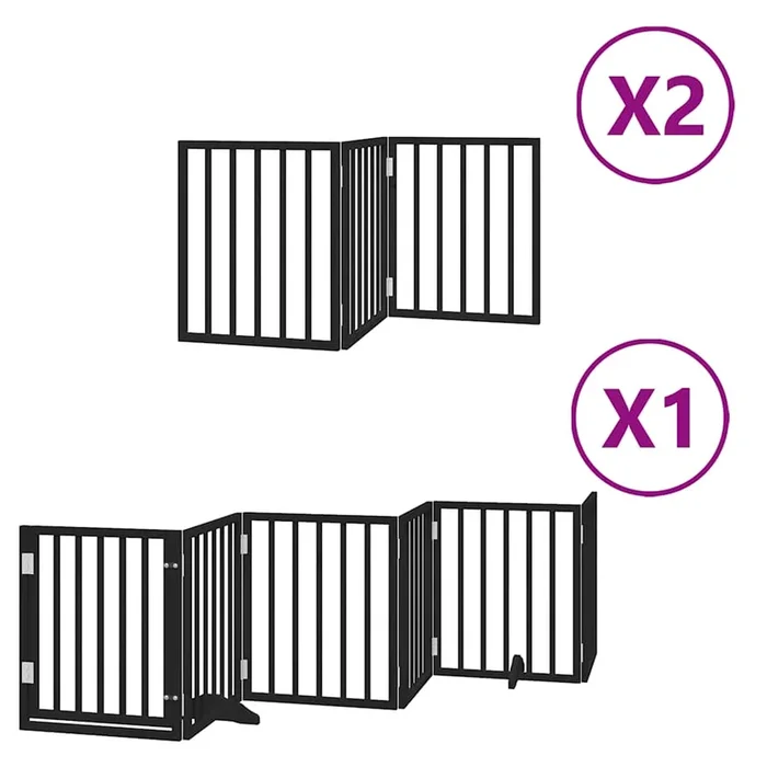 vidaXL Puerta de perros plegable 12 paneles madera álamo negra 600 cm (7)