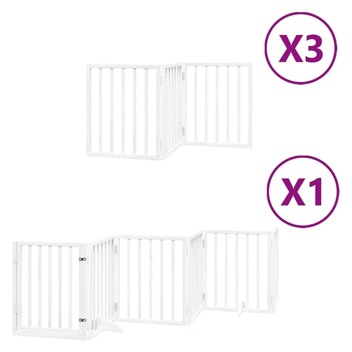 vidaXL Puerta de perros plegable 15 paneles madera álamo blanca 750 cm (4)